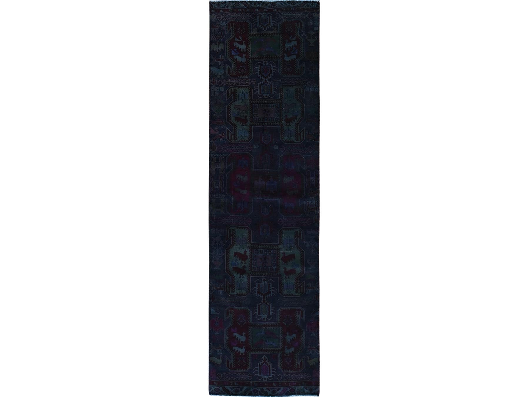 Hamadan Vintage hand-knotted wool runner in Overdyed, 2'11" x 9'9" — SKU O0778