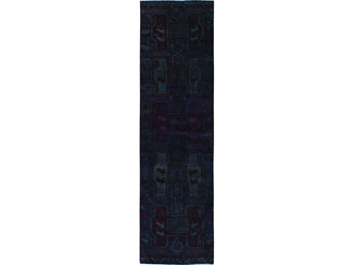 Hamadan Vintage hand-knotted wool runner in Overdyed, 2'11" x 9'9" — SKU O0778
