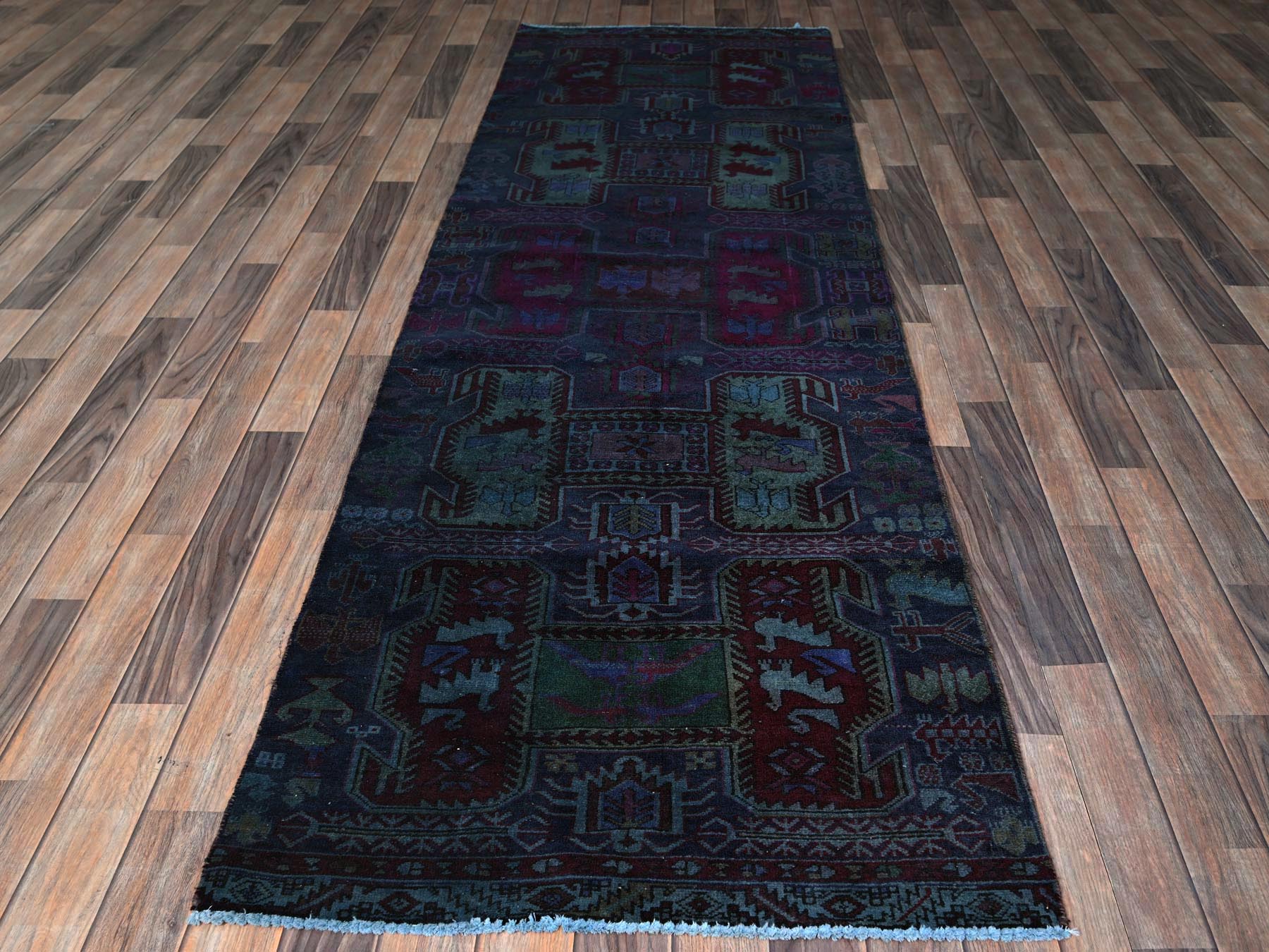 Hamadan Vintage hand-knotted wool runner in Overdyed, 2'11" x 9'9" — SKU O0778 (view 2)