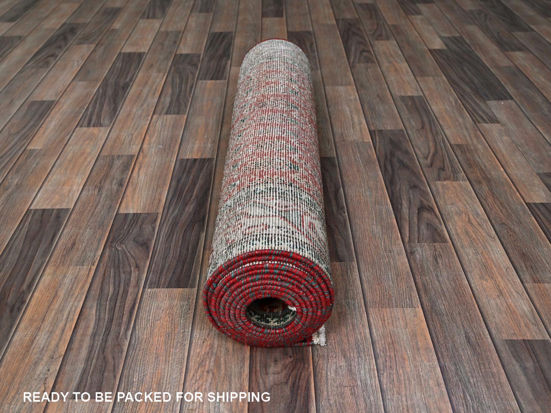 Tabriz Vintage hand-knotted wool runner in Red & Ivory, 3'2" x 12'4" — SKU O0779 (view 5)