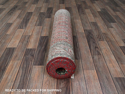 Tabriz Vintage hand-knotted wool runner in Red & Ivory, 3'2" x 12'4" — SKU O0779 (view 5)