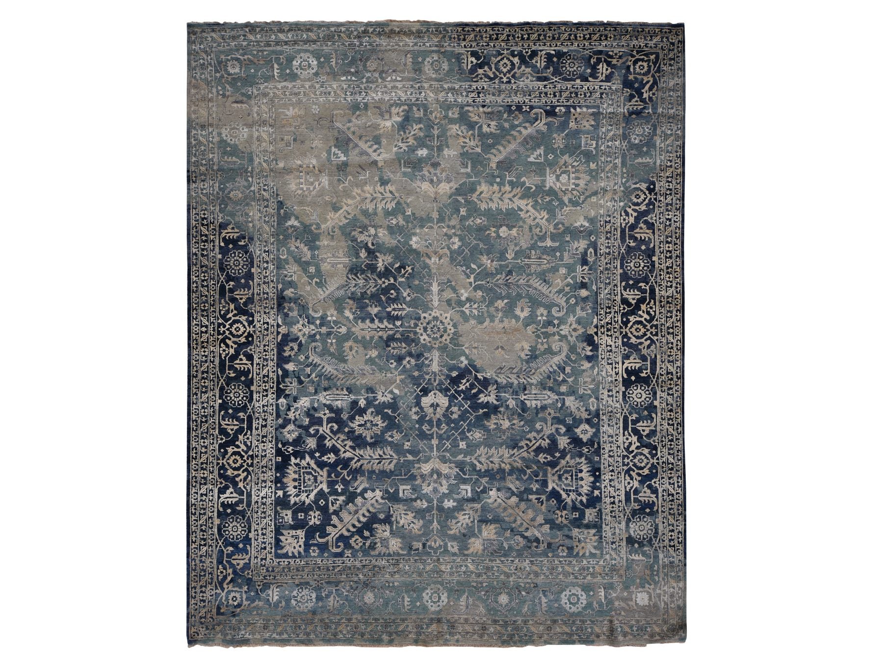 Heriz Transitional hand-knotted wool rug in Blue, 11'8" x 14'8" — SKU O078006