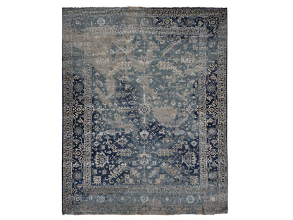 Blue 11'8" x 14'8" Transitional Hand knotted Wool Rug - Sku: O078006