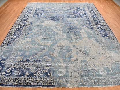 Blue 11'8" x 14'8" Transitional Hand knotted Wool Rug - Sku: O078006