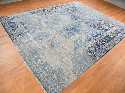 Blue 11'8" x 14'8" Transitional Hand knotted Wool Rug - Sku: O078006