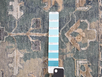 Blue 11'8" x 14'8" Transitional Hand knotted Wool Rug - Sku: O078006