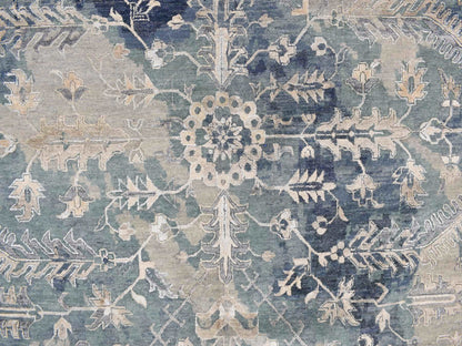Blue 11'8" x 14'8" Transitional Hand knotted Wool Rug - Sku: O078006