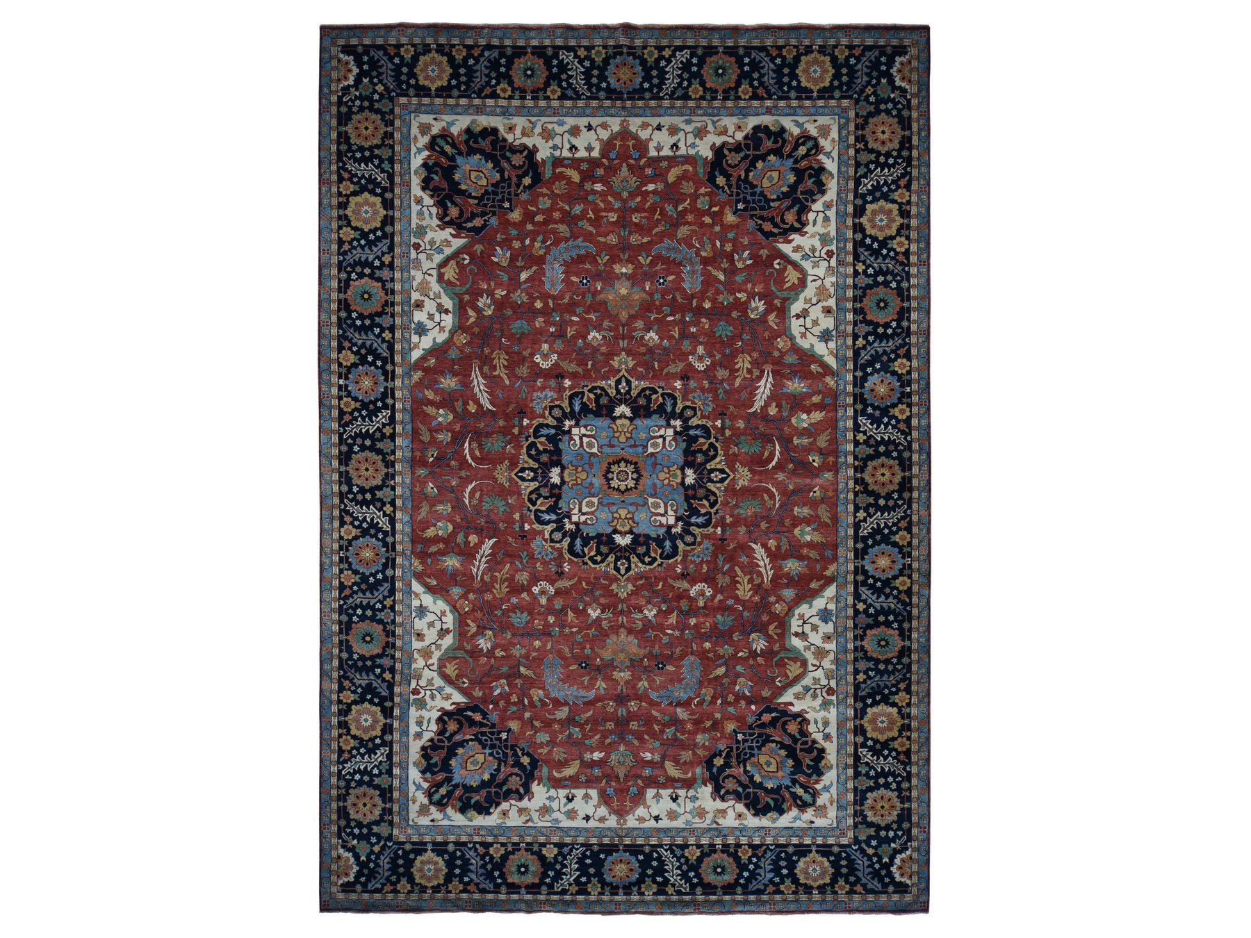 Heriz Heriz hand-knotted wool rug in Red & Blue, 12' x 17'8" — SKU O078009