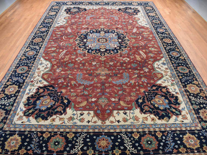 Heriz Heriz hand-knotted wool rug in Red & Blue, 12' x 17'8" — SKU O078009 (view 2)