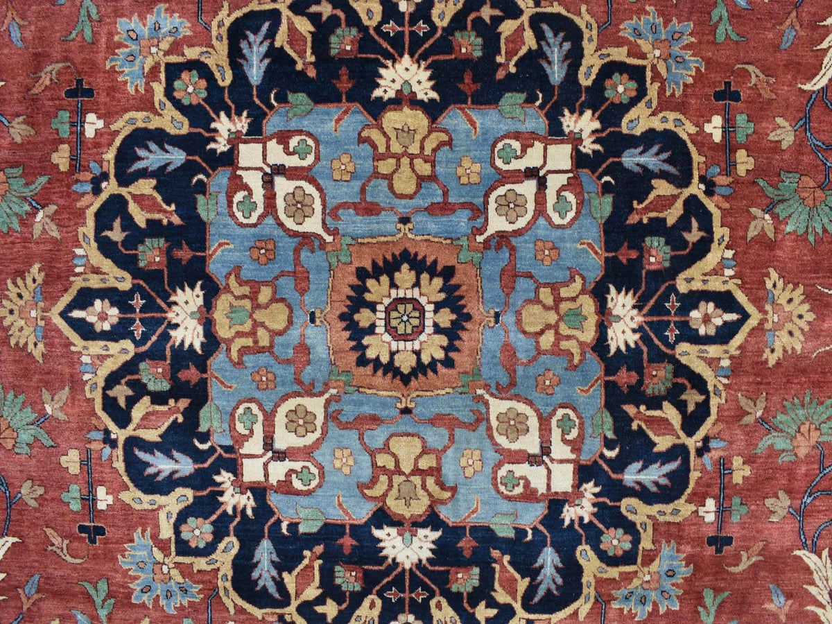 Heriz Heriz hand-knotted wool rug in Red & Blue, 12' x 17'8" — SKU O078009 (view 8)