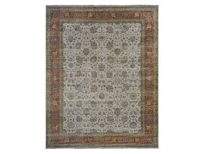 Tabriz Fine Oriental hand-knotted wool rug in Ivory & Red, 11'5" x 14'9" — SKU O078011
