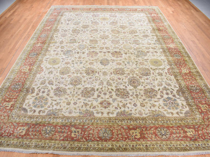 Tabriz Fine Oriental hand-knotted wool rug in Ivory & Red, 11'5" x 14'9" — SKU O078011 (view 2)