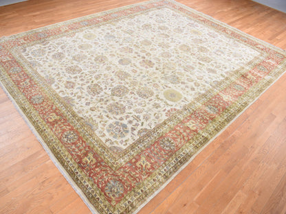 Tabriz Fine Oriental hand-knotted wool rug in Ivory & Red, 11'5" x 14'9" — SKU O078011 (view 3)