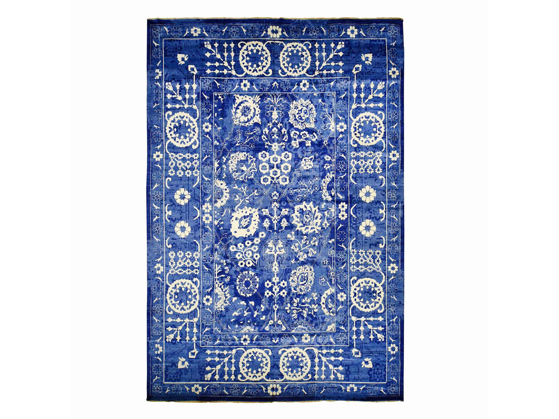 Tabriz Transitional hand-knotted wool/silk rug in Blue, 12'2" x 18'3", SKU O078014