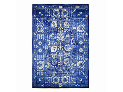 Tabriz Transitional hand-knotted wool/silk rug in Blue, 12'2" x 18'3", SKU O078014