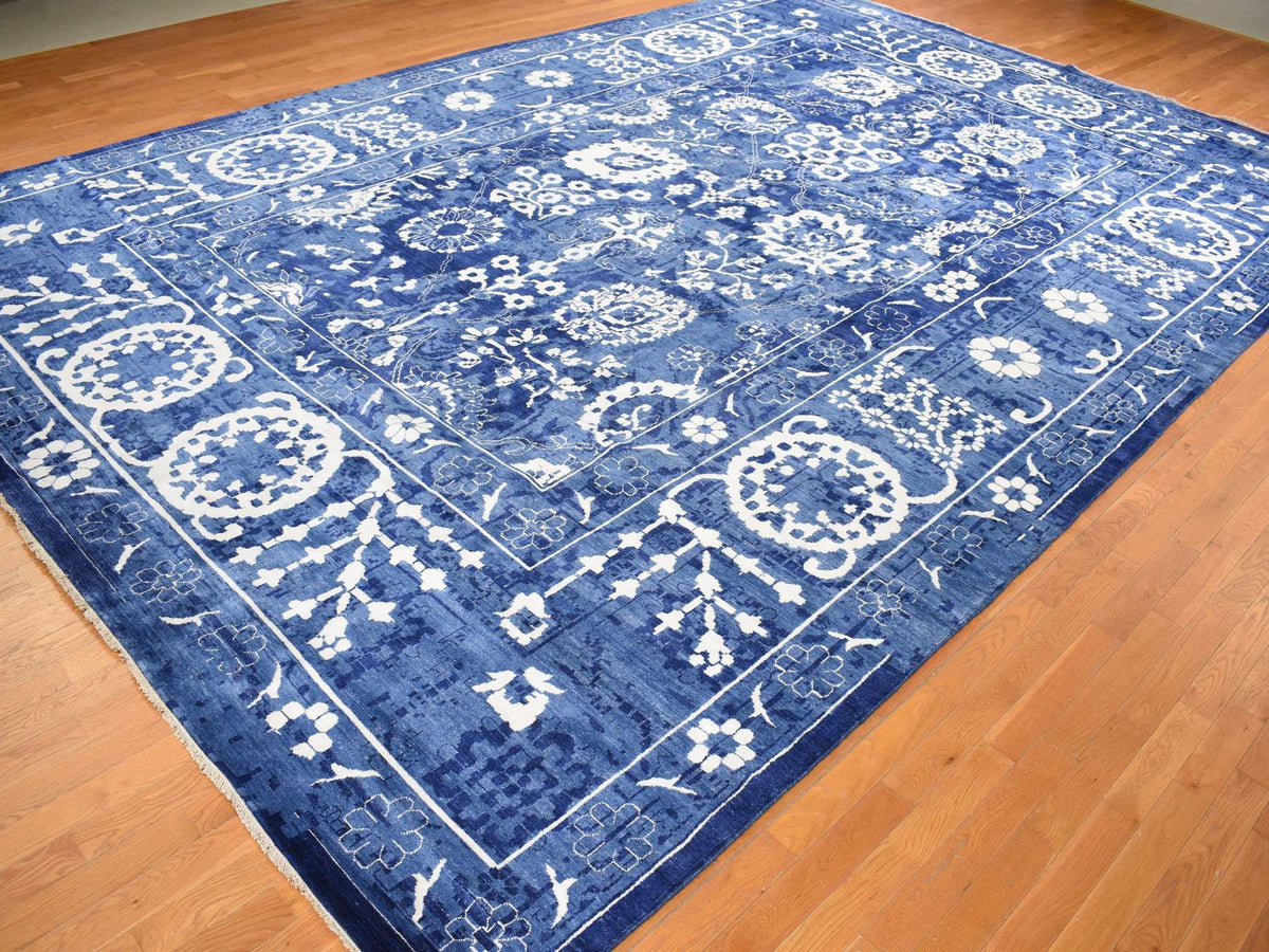 Tabriz Transitional hand-knotted wool/silk rug in Blue, 12'2" x 18'3", SKU O078014