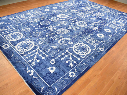 Tabriz Transitional hand-knotted wool/silk rug in Blue, 12'2" x 18'3", SKU O078014
