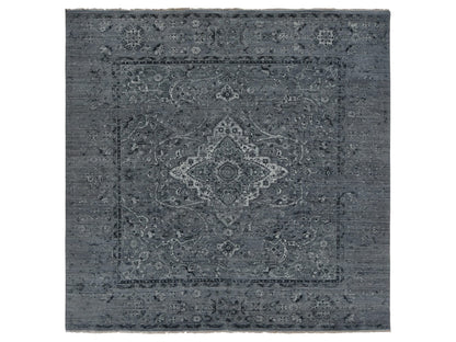 Grey 10'0" x 10'0" Transitional Hand knotted Wool/Silk Rug - Sku: O078015