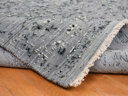 Grey 10'0" x 10'0" Transitional Hand knotted Wool/Silk Rug - Sku: O078015