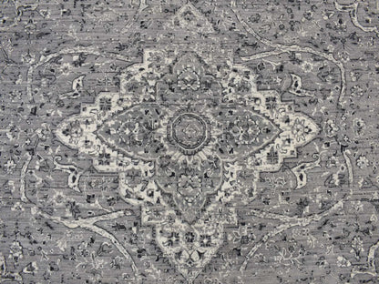 Grey 10'0" x 10'0" Transitional Hand knotted Wool/Silk Rug - Sku: O078015