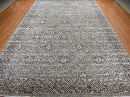 Grey 11'10" x 18'6" Transitional Hand knotted Wool/Silk Rug - Sku: O078016