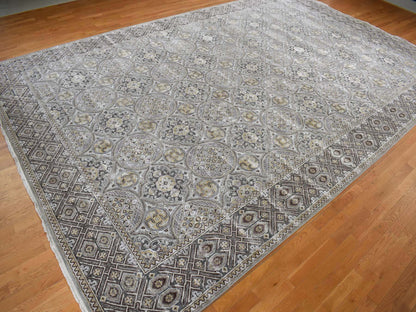 Grey 11'10" x 18'6" Transitional Hand knotted Wool/Silk Rug - Sku: O078016