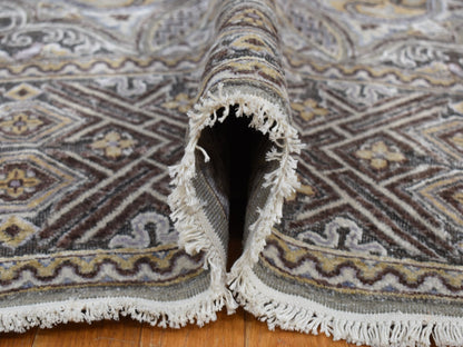 Transitional hand-knotted wool/silk rug in Gray, 11'10" x 18'6", SKU O078016
