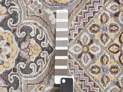 Grey 11'10" x 18'6" Transitional Hand knotted Wool/Silk Rug - Sku: O078016