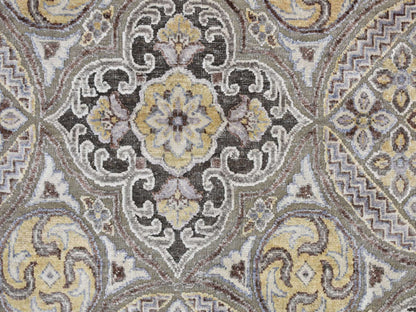 Grey 11'10" x 18'6" Transitional Hand knotted Wool/Silk Rug - Sku: O078016