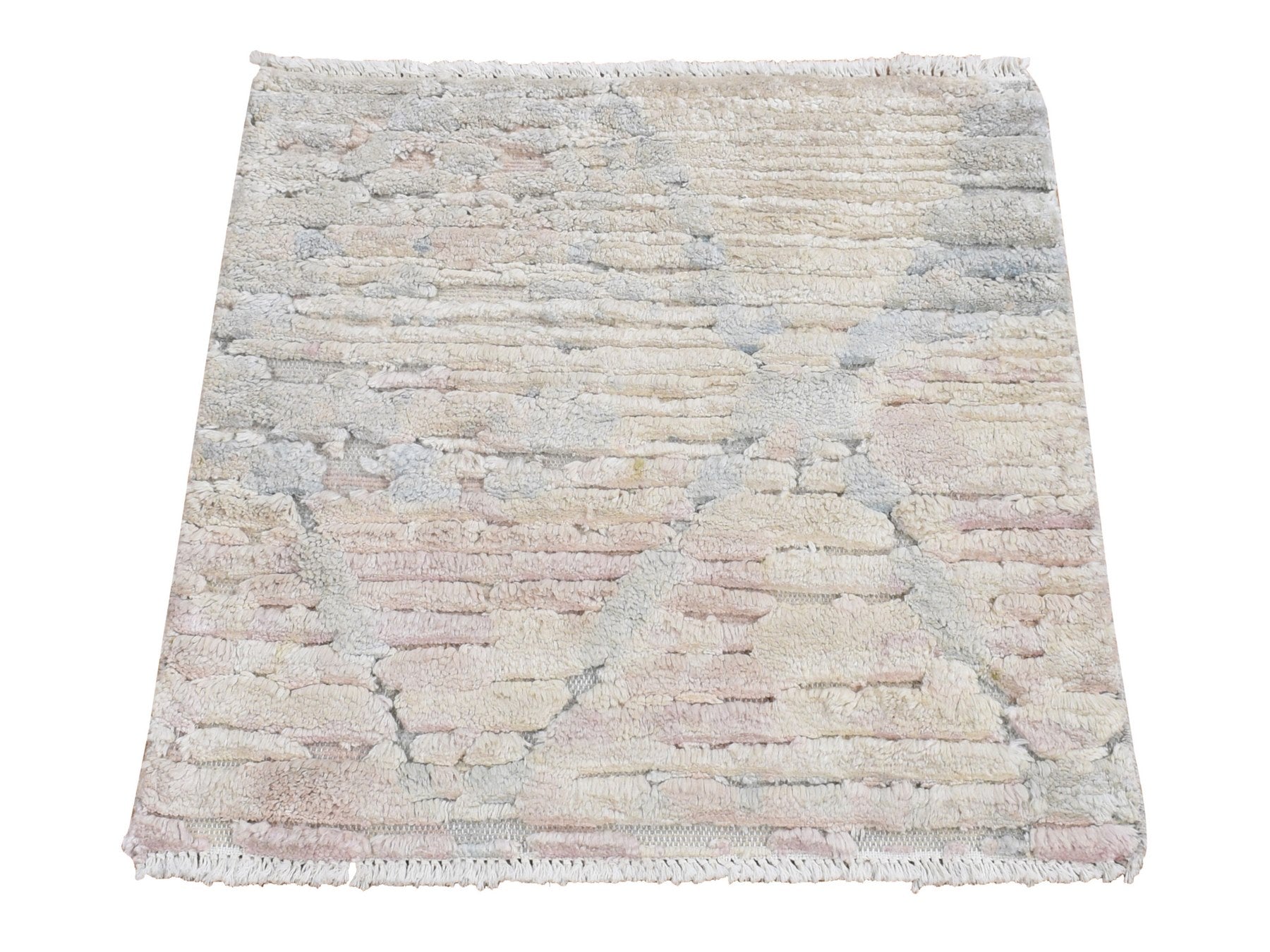 Modern / Contemporary hand-knotted wool/silk rug in Ivory, 2'0" x 2'0", SKU O078018