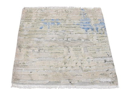 Modern / Contemporary hand-knotted wool/silk rug in Ivory, 2'0" x 2'0", SKU O078020