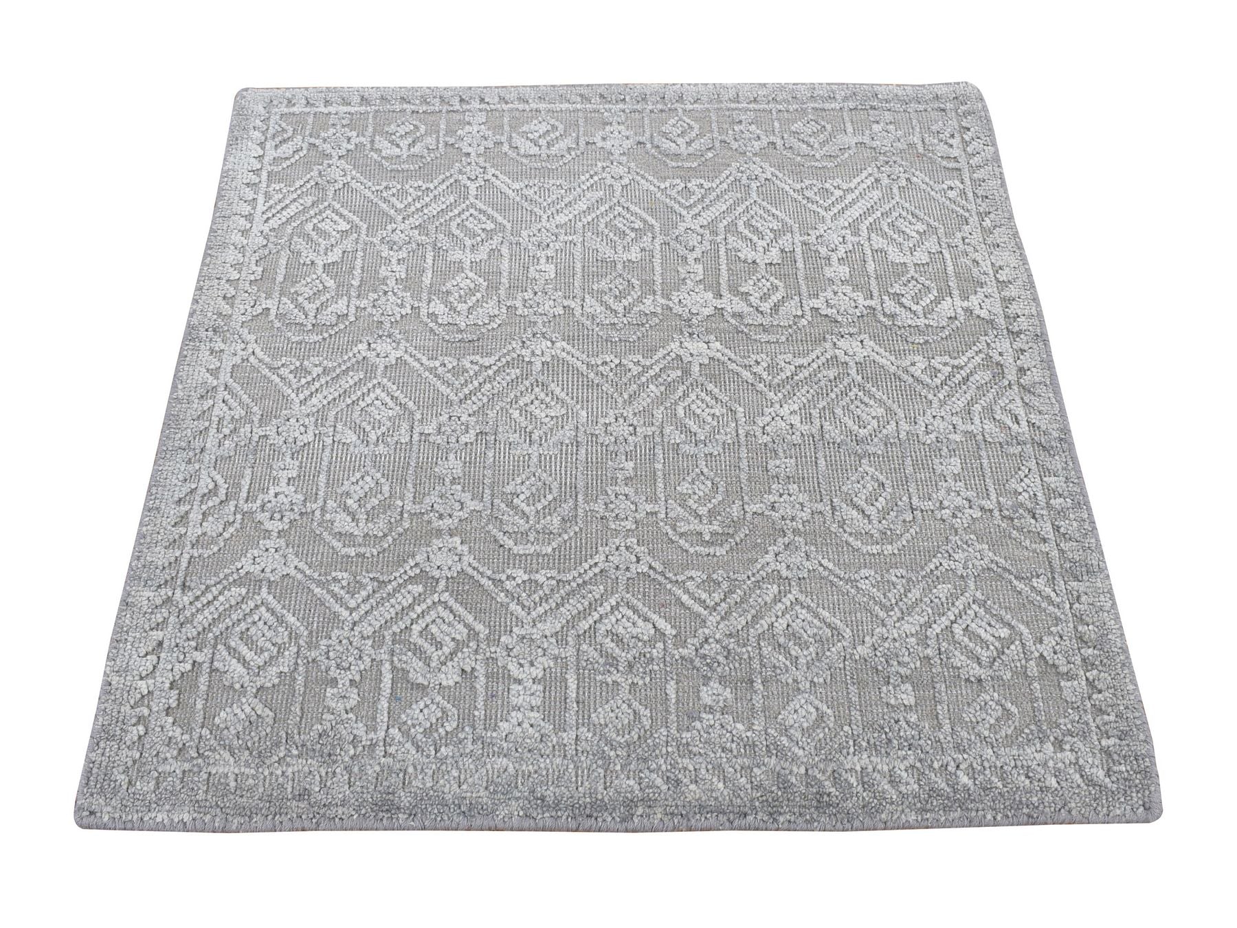 Gray 2'0" x 2'1" Wool / Silk Hand knotted Wool/Silk Rug - Sku: O078021