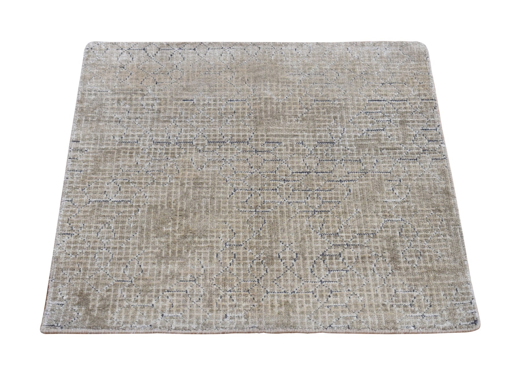 Modern / Contemporary hand-knotted wool/silk rug in Beige, 2'0" x 2'3", SKU O078027
