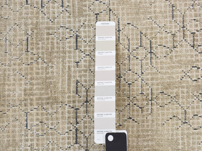 Modern / Contemporary hand-knotted wool/silk rug in Beige, 2'0" x 2'3", SKU O078027