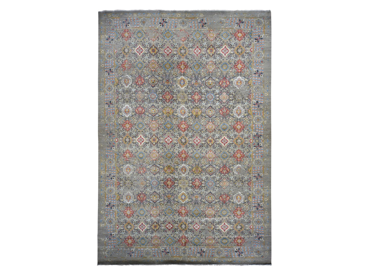 Transitional hand-knotted wool/silk rug in Beige, 12'0" x 18'0", SKU O078033
