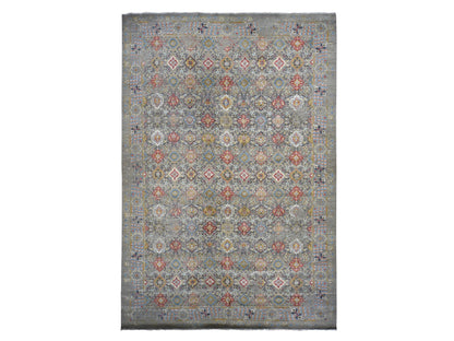 Transitional hand-knotted wool/silk rug in Beige, 12'0" x 18'0", SKU O078033