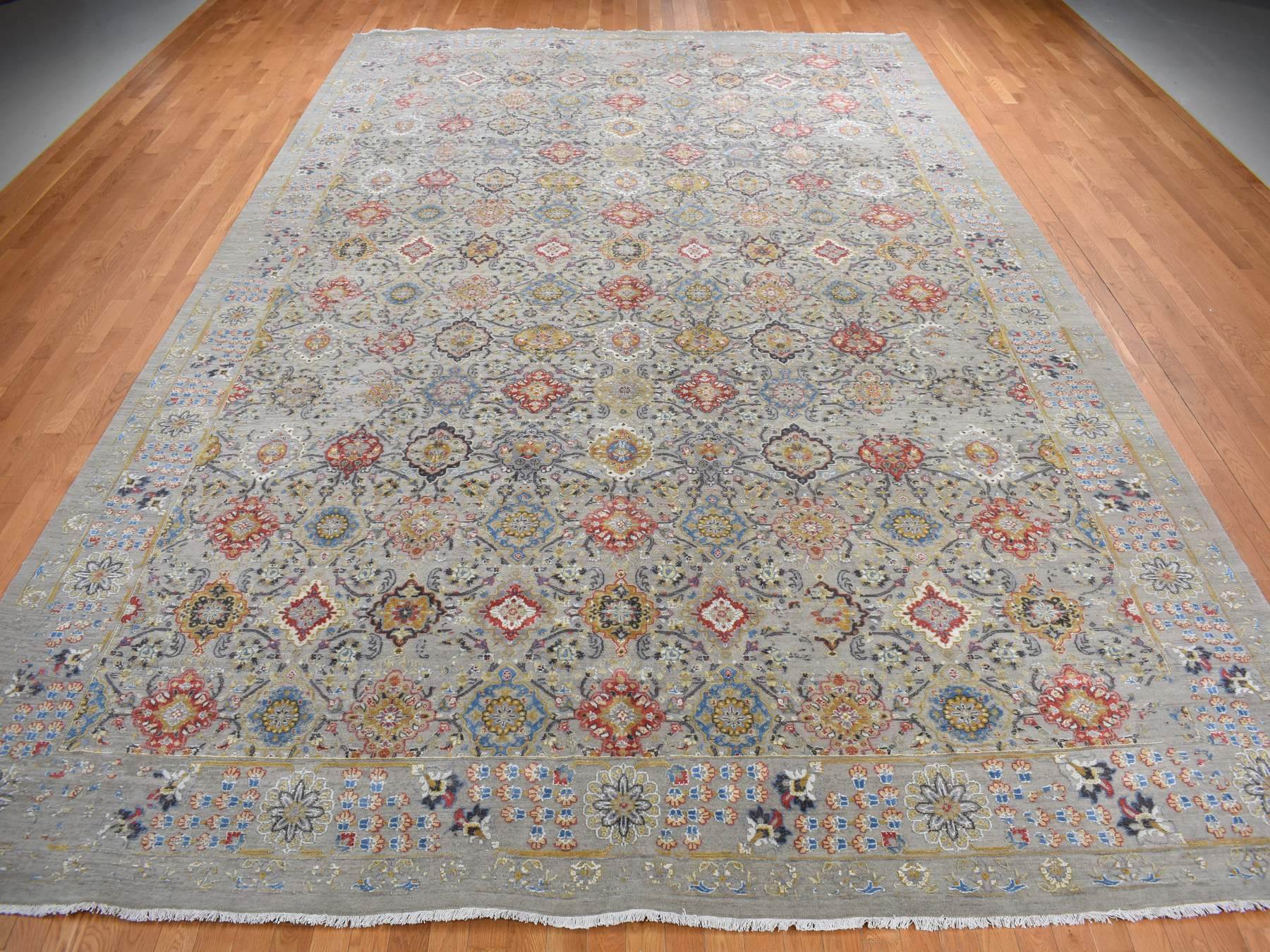 Transitional hand-knotted wool/silk rug in Beige, 12'0" x 18'0", SKU O078033