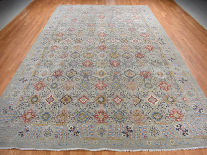 Transitional hand-knotted wool/silk rug in Beige, 12'0" x 18'0", SKU O078033