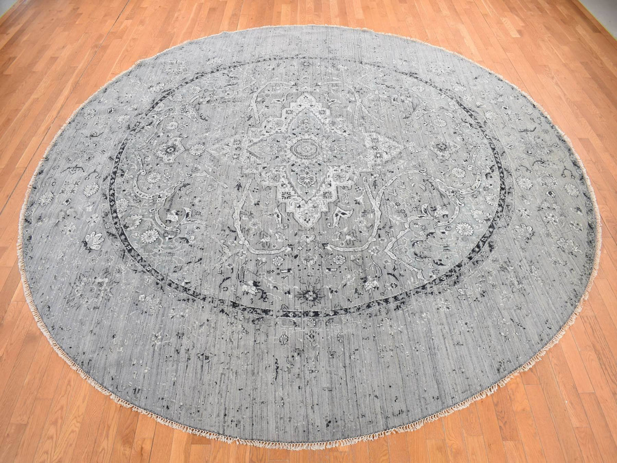 Transitional hand-knotted wool rug in Gray, 12'0" x 12'0", SKU O078036