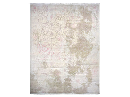 Grey 12'0" x 15'4" Modern / Contemporary Hand knotted Wool/Silk Rug - Sku: O078037
