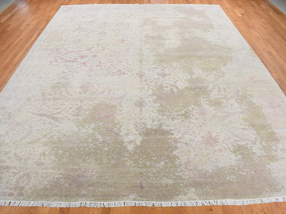 Grey 12'0" x 15'4" Modern / Contemporary Hand knotted Wool/Silk Rug - Sku: O078037