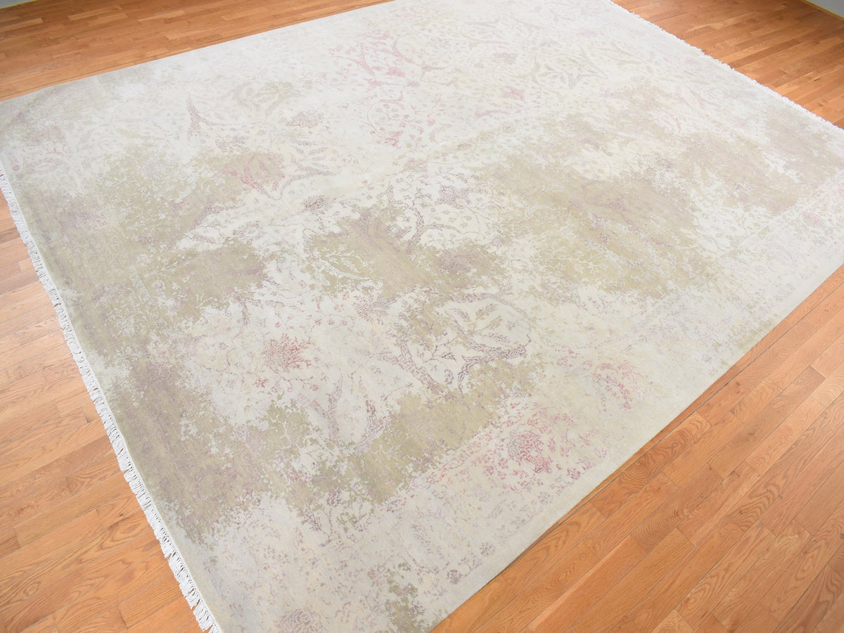 Modern / Contemporary hand-knotted wool/silk rug in Gray, 12'0" x 15'4", SKU O078037
