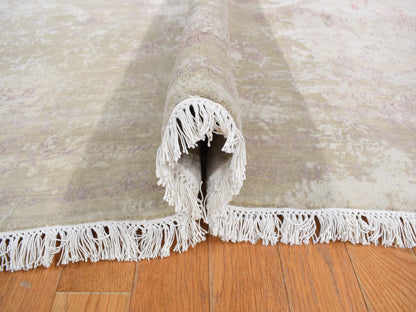 Grey 12'0" x 15'4" Modern / Contemporary Hand knotted Wool/Silk Rug - Sku: O078037