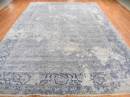 Grey 12'0" x 18'0" Modern / Contemporary Hand knotted Wool/Silk Rug - Sku: O078038