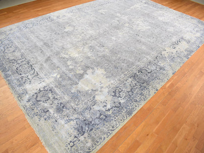 Grey 12'0" x 18'0" Modern / Contemporary Hand knotted Wool/Silk Rug - Sku: O078038