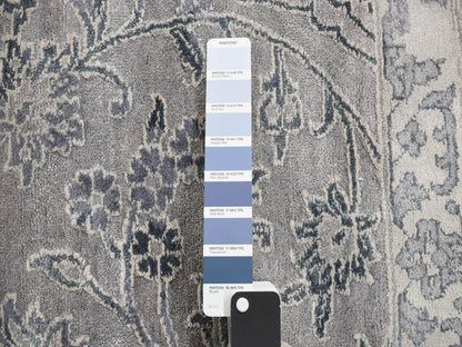 Grey 12'0" x 18'0" Modern / Contemporary Hand knotted Wool/Silk Rug - Sku: O078038