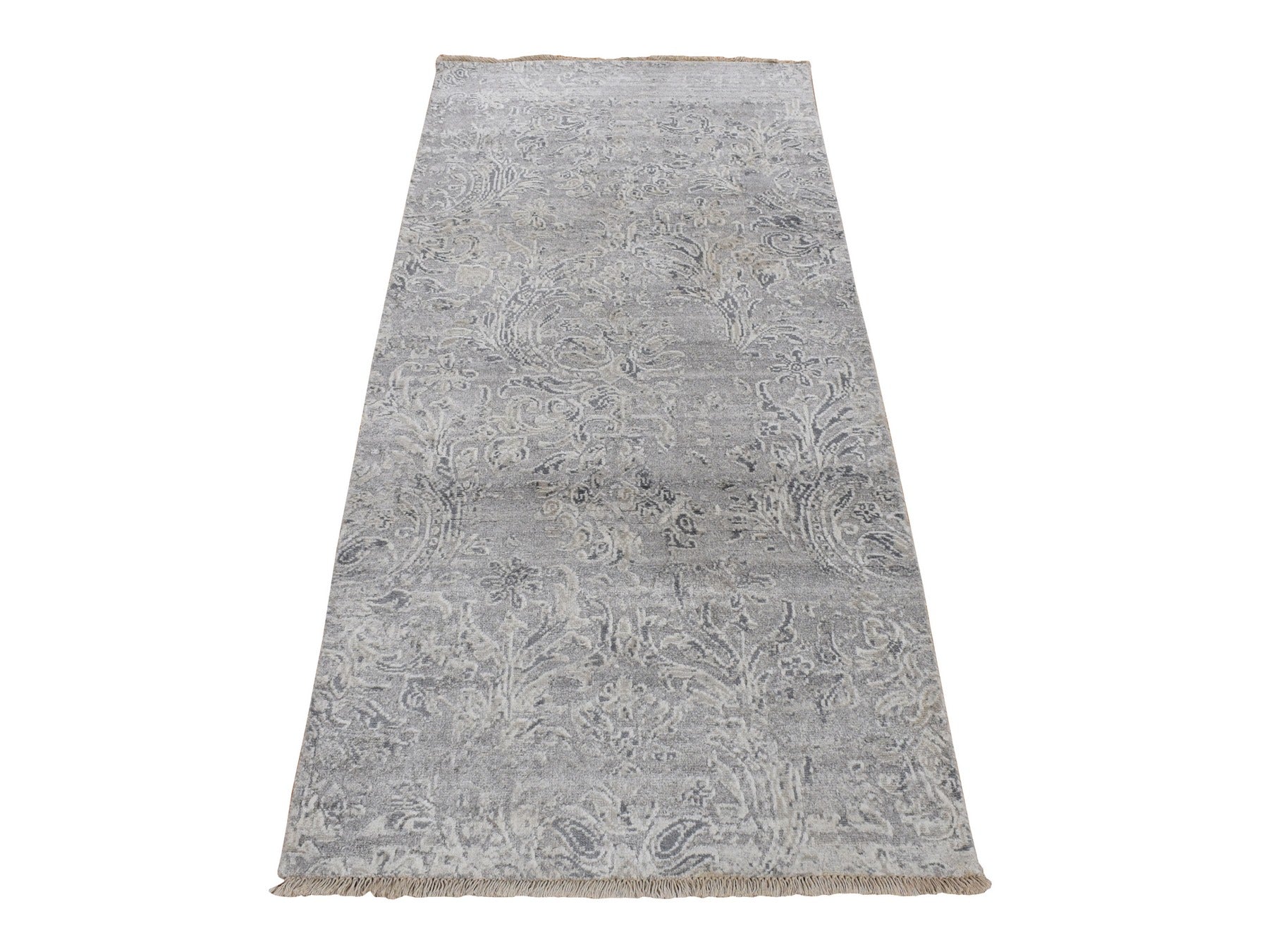 Gray 2'7" x 5'10" Transitional Hand knotted Wool/Silk Rug - Sku: O078042