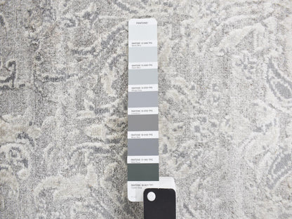 Grey 2'7" x 5'10" Transitional Hand knotted Wool/Silk Rug - Sku: O078042