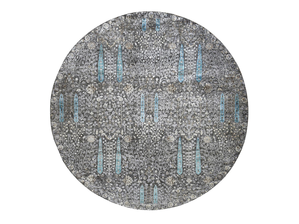 Transitional hand-knotted wool/silk rug in Brown, 11'9" x 11'9", SKU O078043