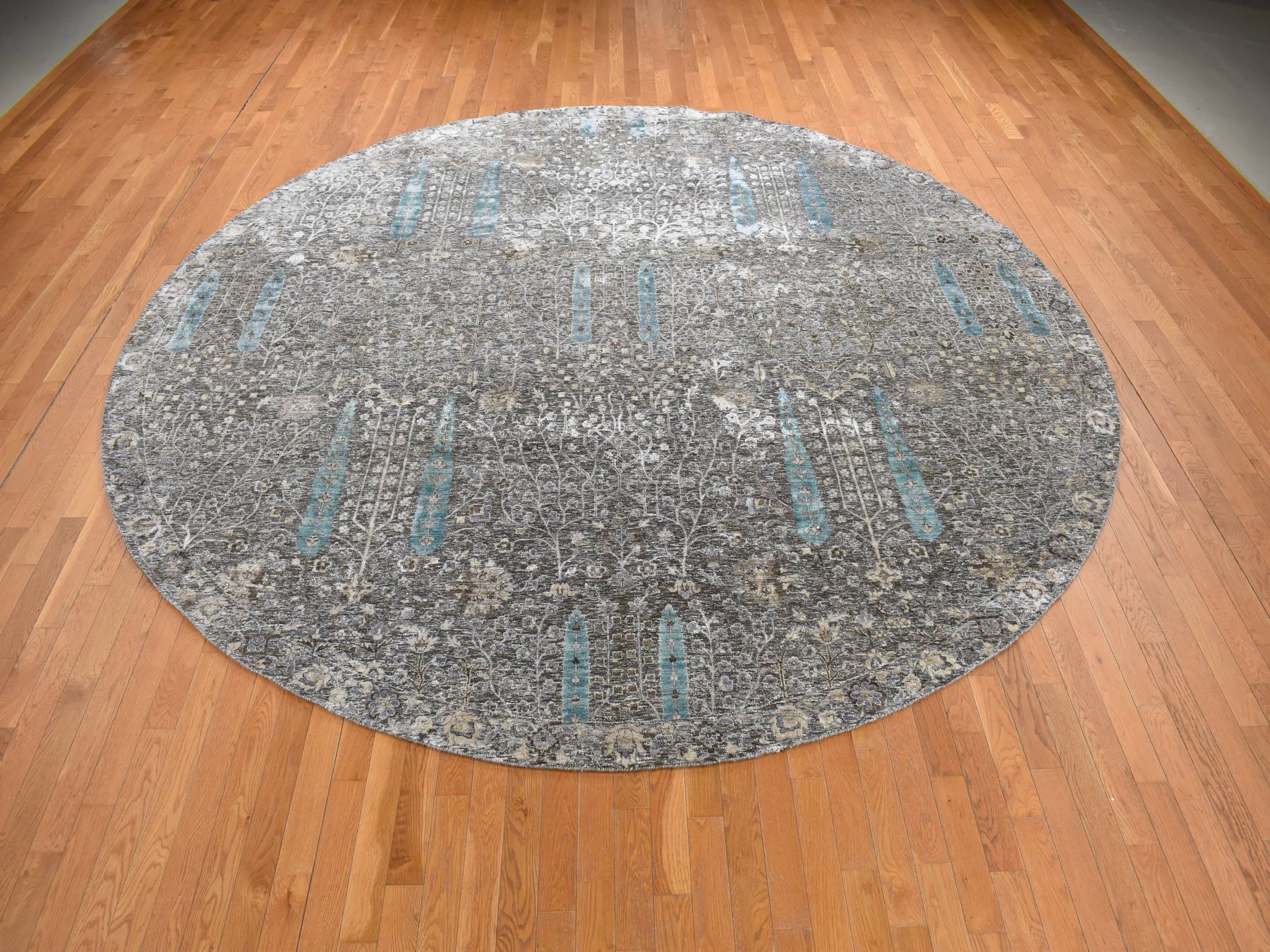 Transitional hand-knotted wool/silk rug in Brown, 11'9" x 11'9", SKU O078043